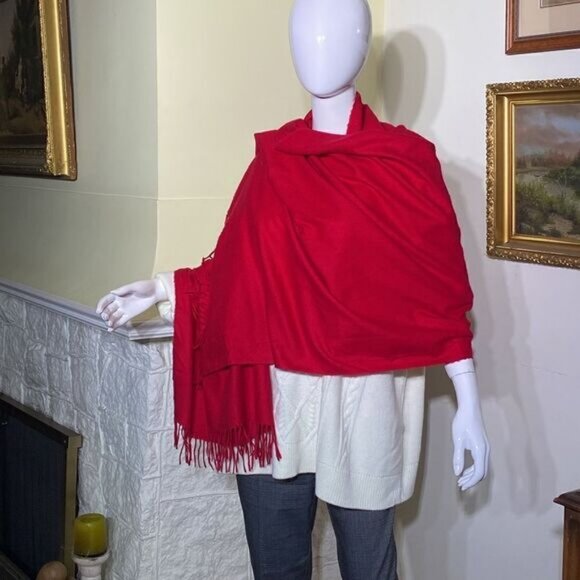 Sky Cashmere 100% Soft Virgin Wool Large Pashmina Scarf Red - Picture 3 of 4